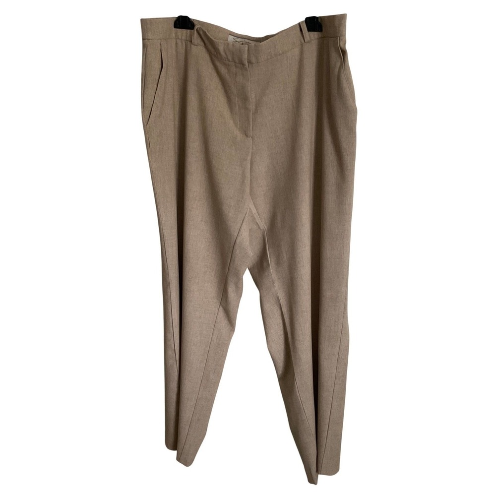 Soft by Avenue Women Beige Linen Blend Straight Leg Dress Pants 16 Petite - Picture 2 of 11